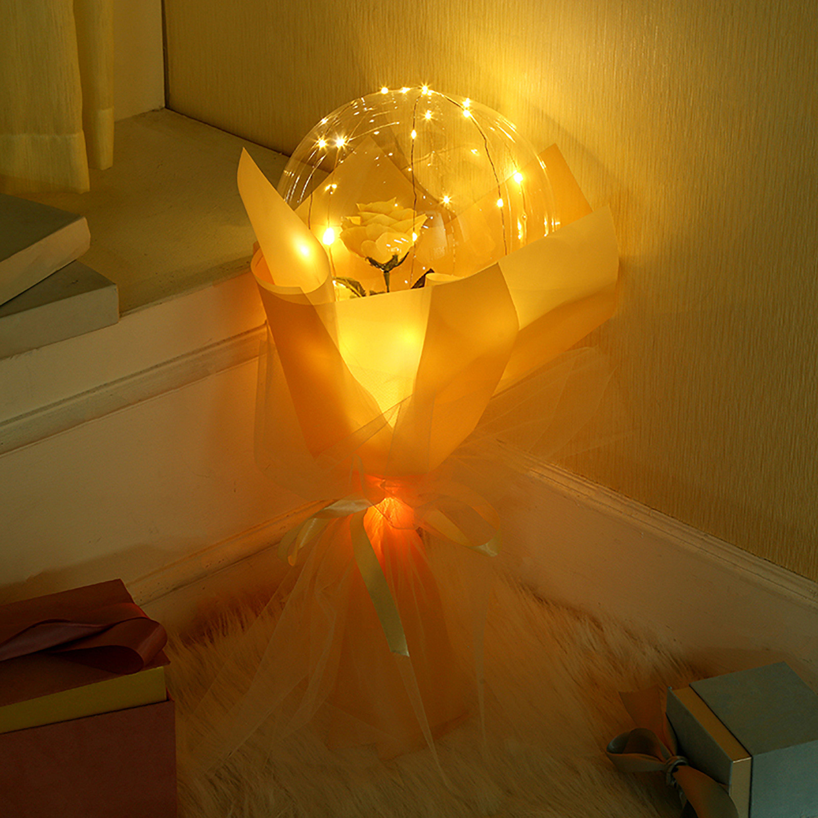 hengsof LED Luminous Balloon Rose Bouquet Bobo Balloon, Transparent LED Clear Rose Balloons for Valentine's Day Wedding Anniversary Mother's Day Birthday Party